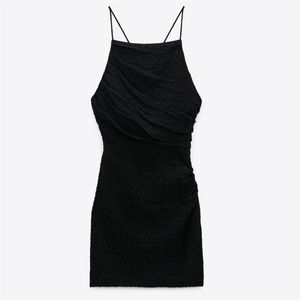 Zara Textured Drape Mini black Dress LBD BLOGGER’s FAVE